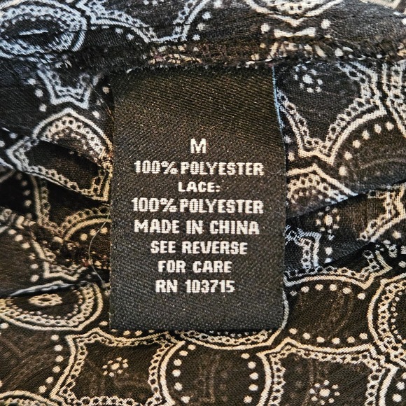 Zac & Rachel Black/White Semi-Sheer Geometric Button Up Shirt 3/4 Sleeves Size M - Picture 6 of 7